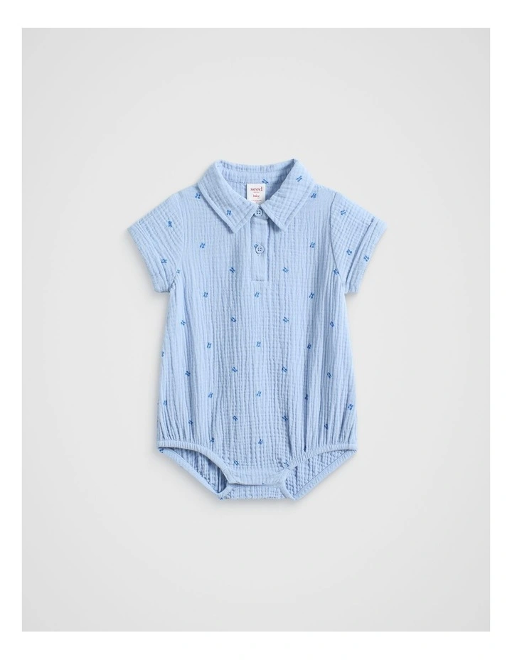 Logo Collar Romper in Baby Blue image 1