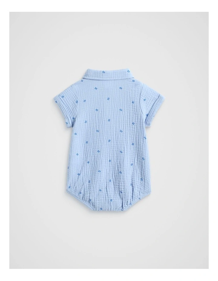 Logo Collar Romper in Baby Blue image 2