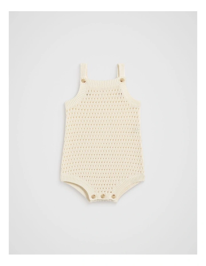 Textured Knit Romper in Canvas image 1