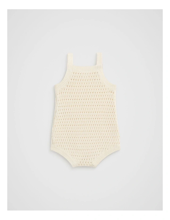 Textured Knit Romper in Canvas image 2