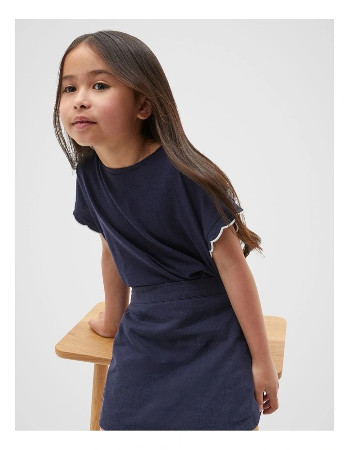 Scallop Detail Tee in New Navy image 1