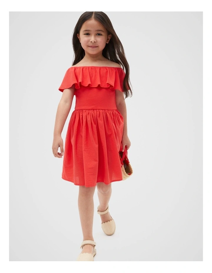 Ruffle Spliced Dress in Strawberry Red image 1