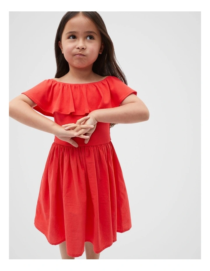 Ruffle Spliced Dress in Strawberry Red image 3