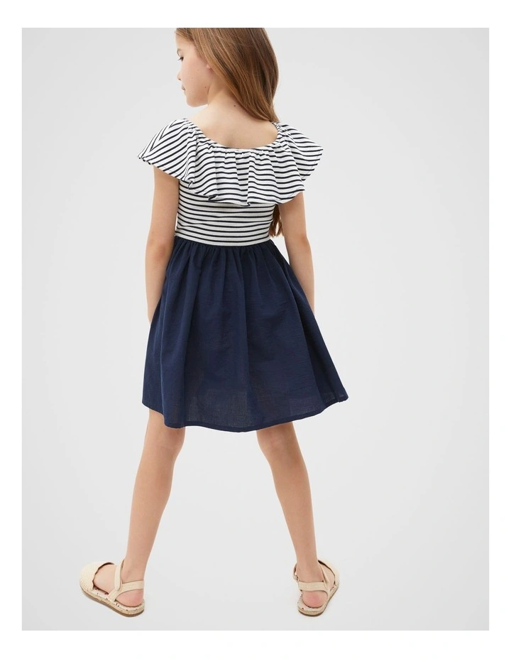 Ruffle Spliced Dress in New Navy image 2