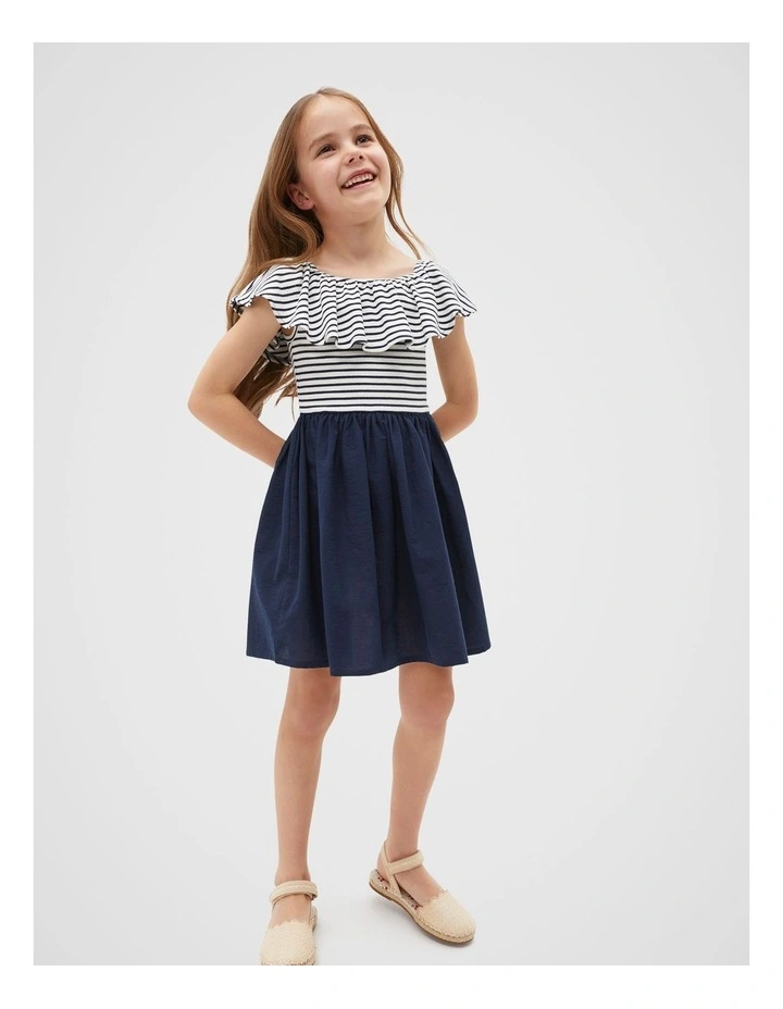 Ruffle Spliced Dress in New Navy image 3