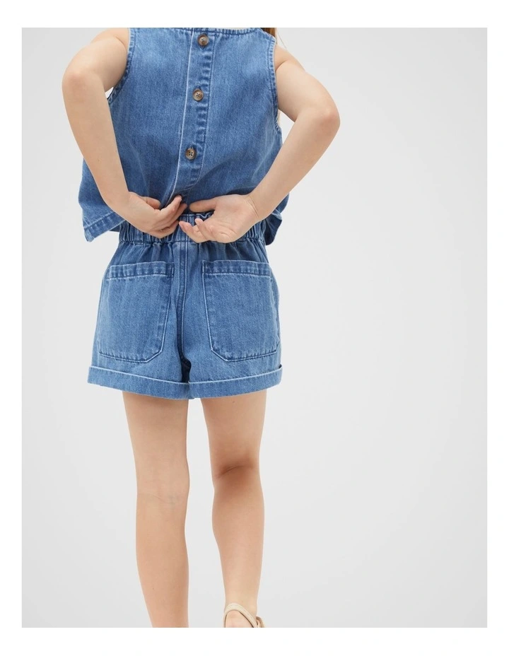 Denim Button Short in Classic Blue image 2