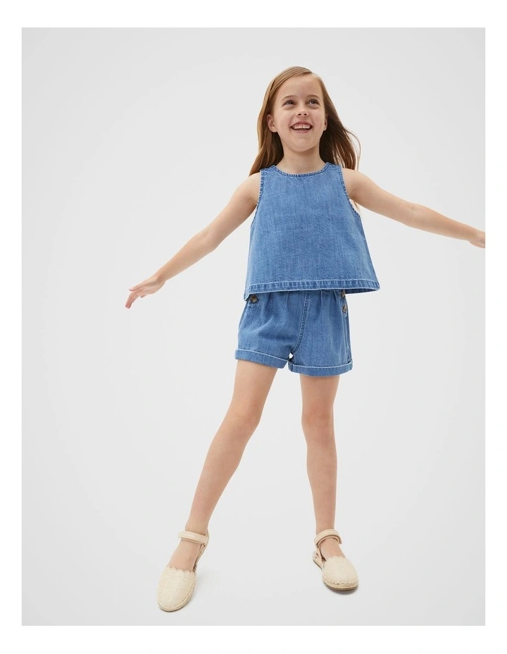 Denim Button Short in Classic Blue image 3