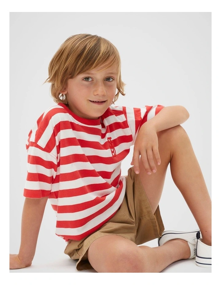 Core Stripe Tee in Strawberry Red Stripe image 1