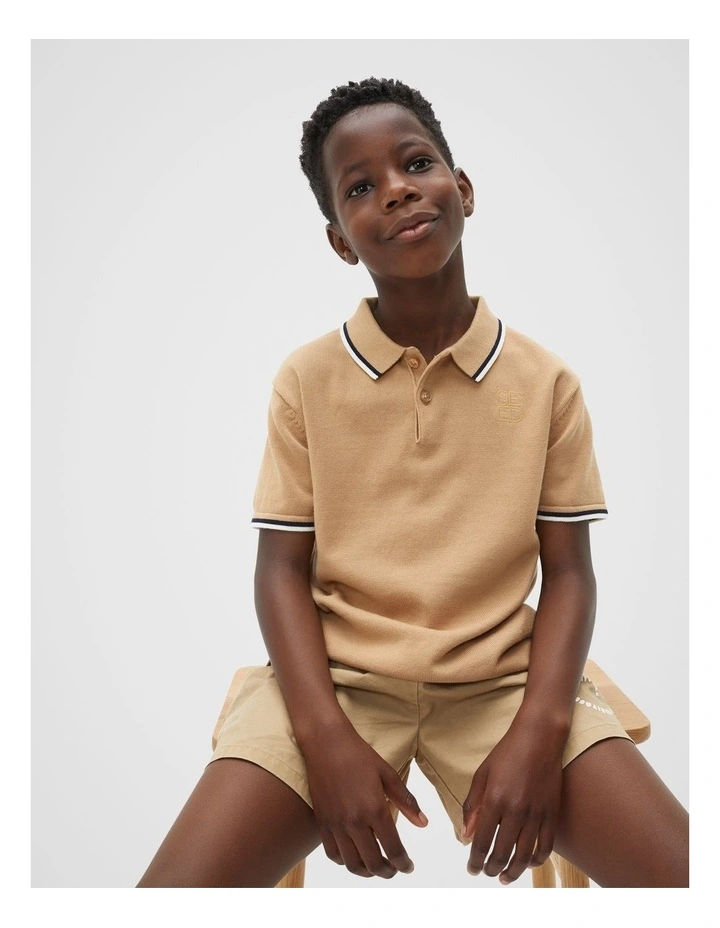Knit Logo Polo in Biscotti image 1