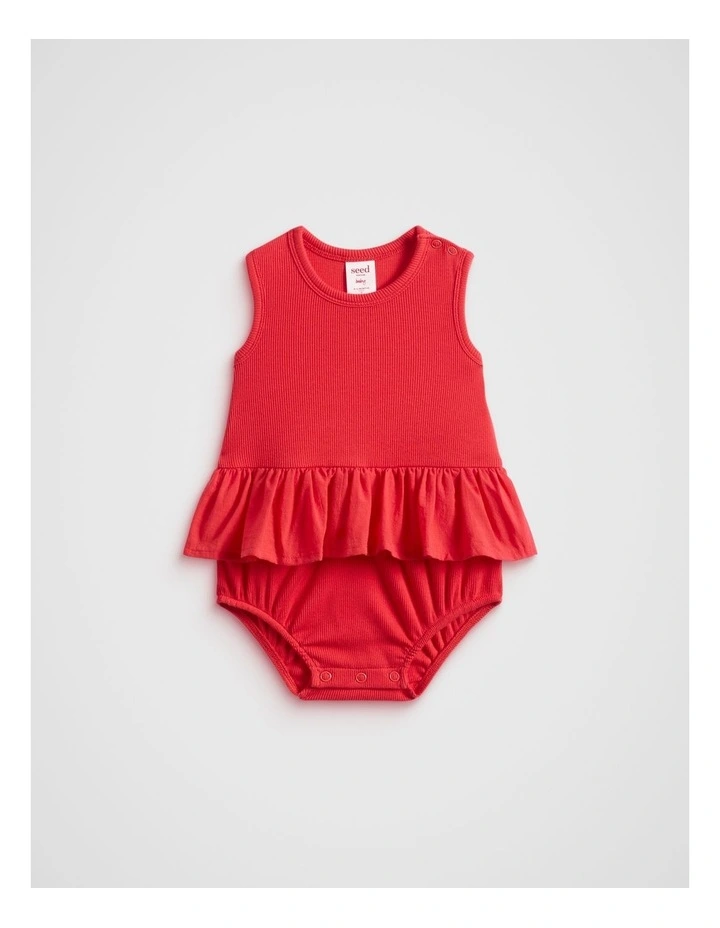 Ruffle Spliced Romper in Strawberry Red image 1