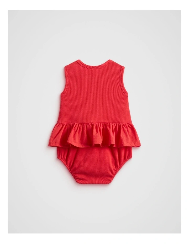 Ruffle Spliced Romper in Strawberry Red image 2