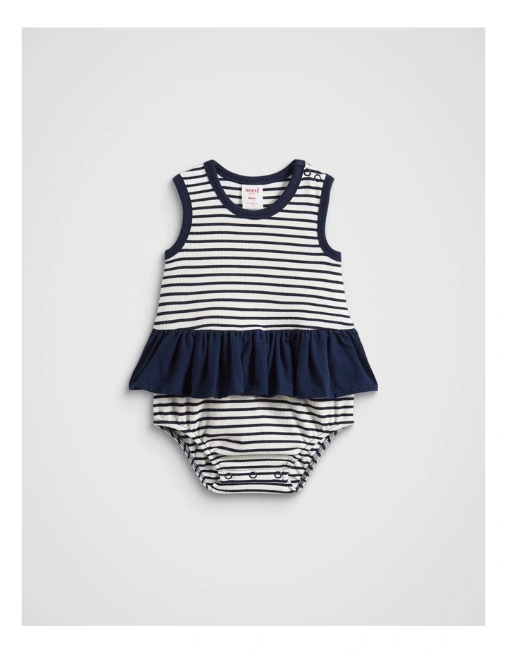 Ruffle Spliced Romper in New Navy image 1
