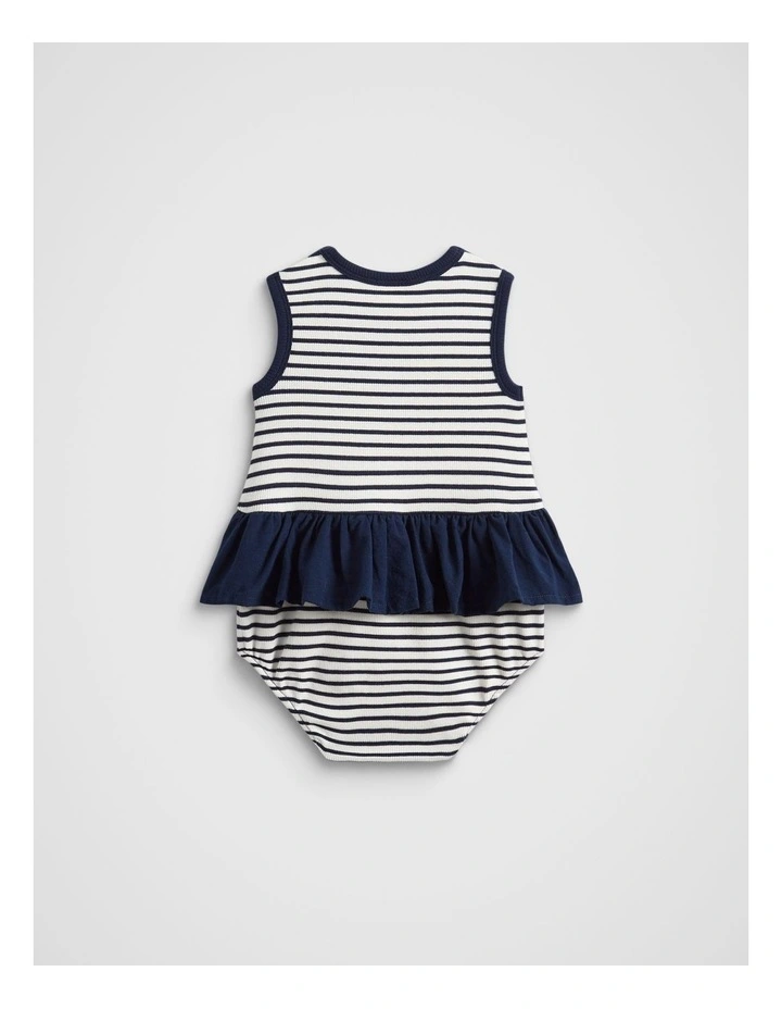 Ruffle Spliced Romper in New Navy image 2