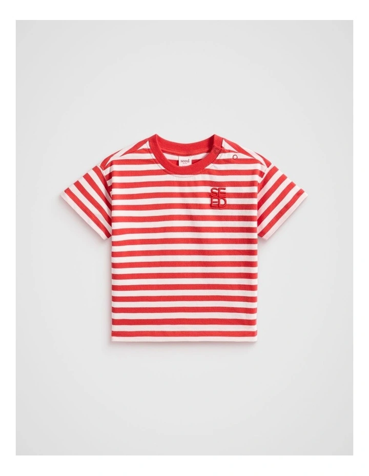 Core Stripe Tee in Strawberry Red image 1