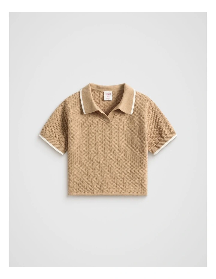 Knit Trophy Polo in Biscotti image 1