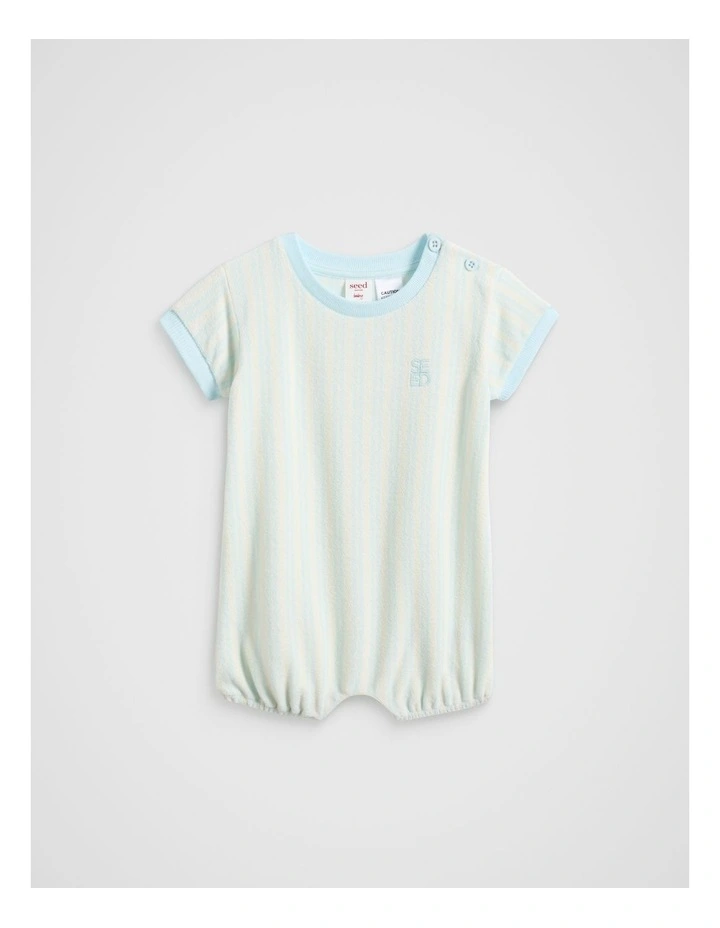 Stripe Terry Romper in Glacier Blue image 1