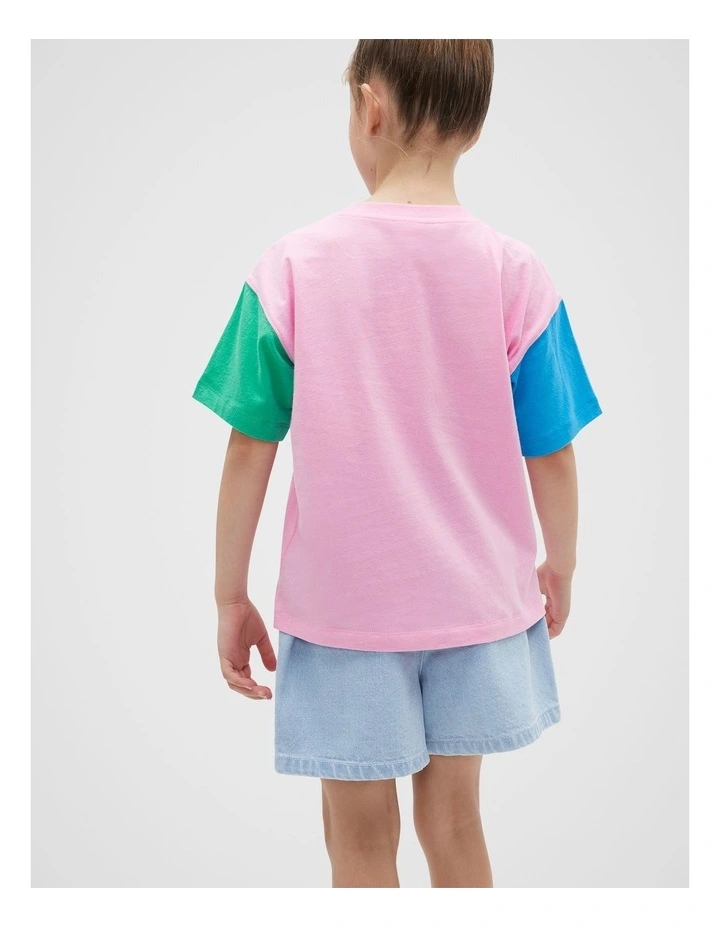 Colourblock Logo Tee in Candy Pink image 2