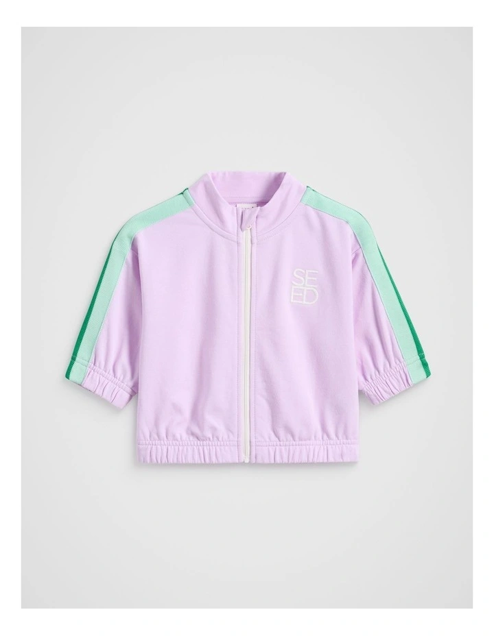 Zip Up Logo Sweat Top in Soft Lilac image 1