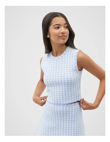 Houndstooth Knit Tank in Blue Jay