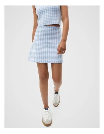 Houndstooth Knit Skirt in Blue Jay