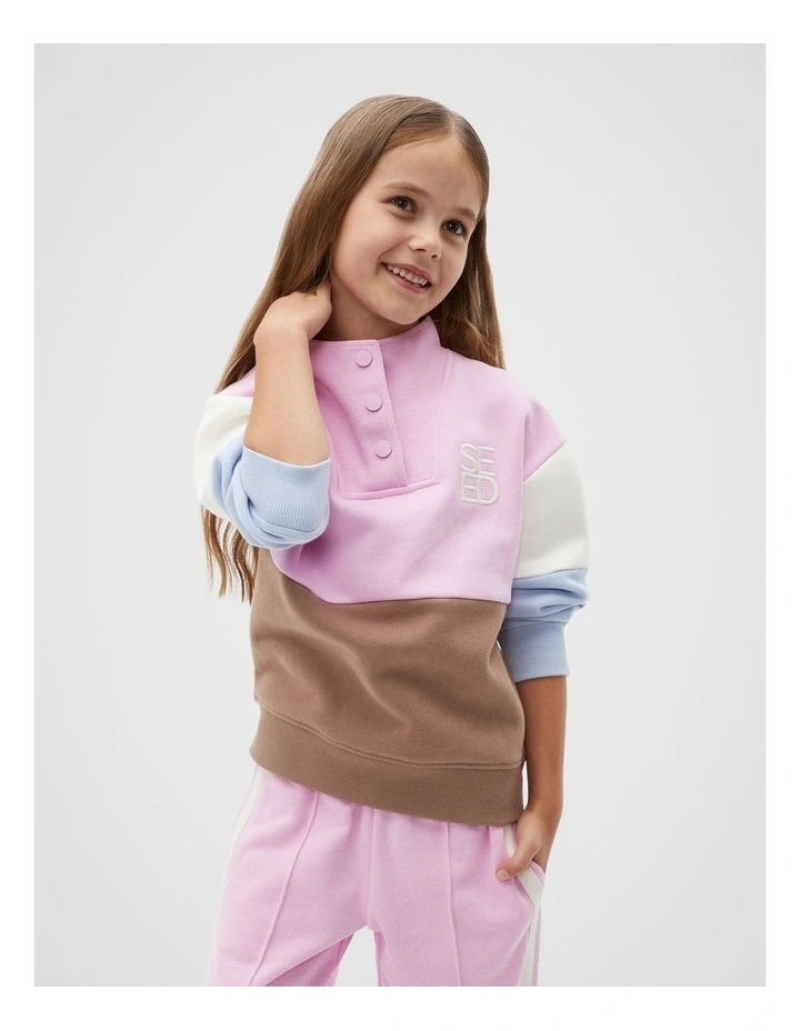 Essential Logo Zip Sweat Top in Fairy Floss image 1