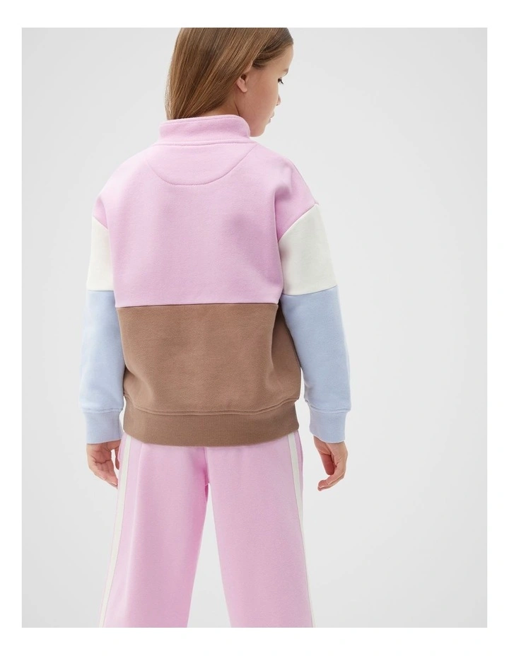 Essential Logo Zip Sweat Top in Fairy Floss image 2