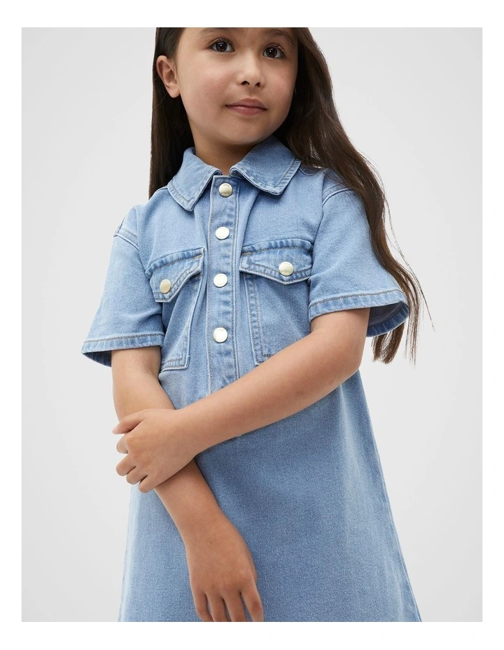Pocket Denim Dress in Clean Blue Wash image 3