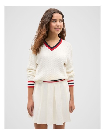 V Neck Knit Sweater in Light Cream