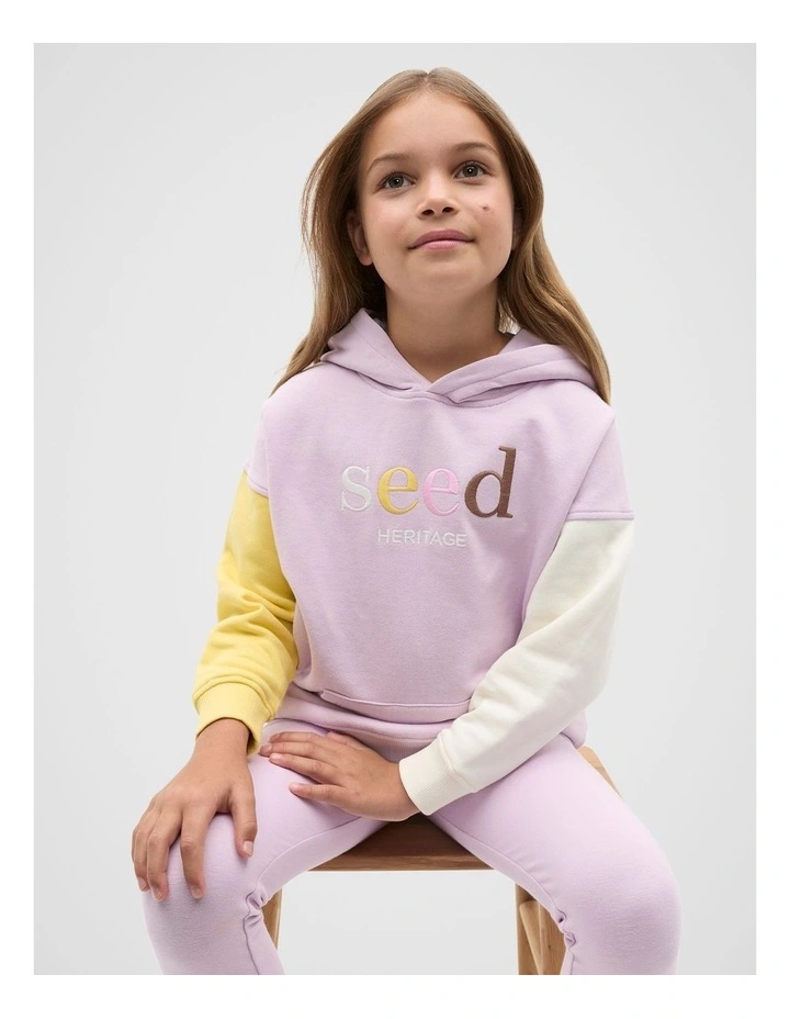 Colour Block Logo Hoodie in Soft Lilac image 1