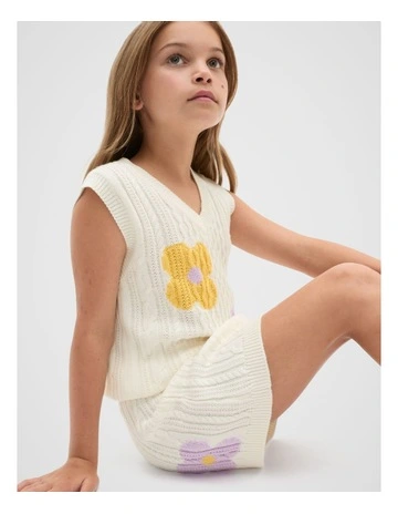 Flower Cable Vest in Classic Cream