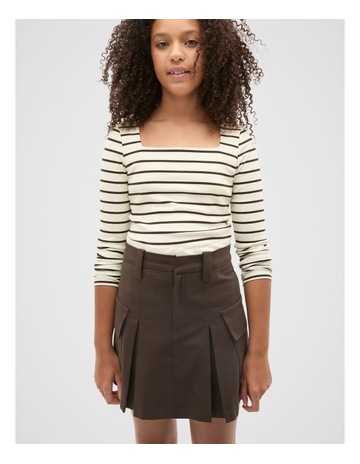 Square Neck Stripe Tee in Brown