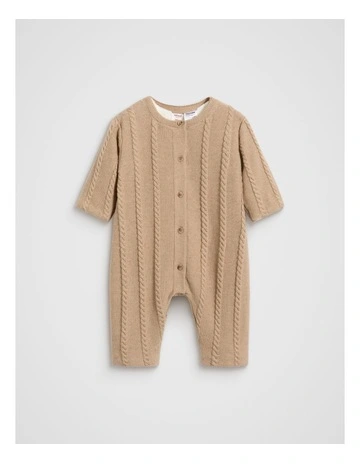 Cable Knit Coverall in Biscuit