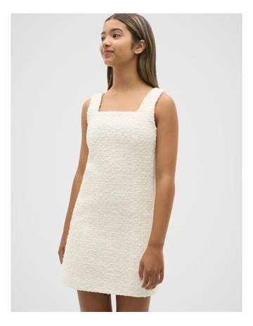 Boucle Tweed Dress in Light Cream