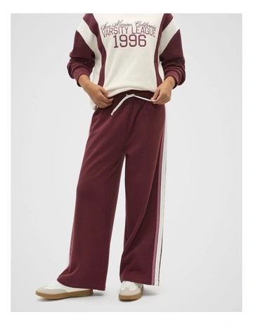 Side Stripe Track Pant in Deep Berry