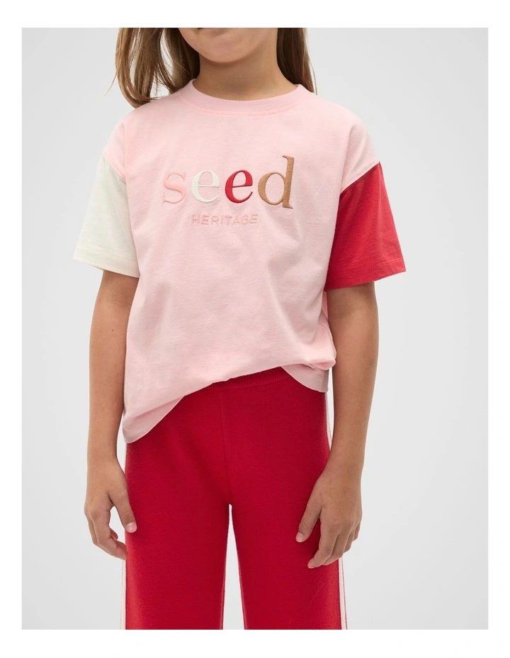Colourblock Logo Tee in Rose Petal image 1