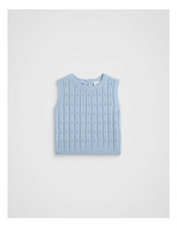Pointelle Knit Vest in Pale Blue