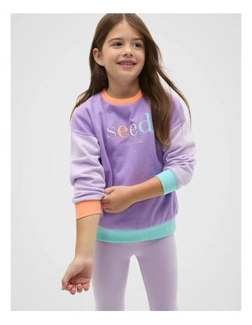 Colourblock Logo Sweat Top in Dark Lavender