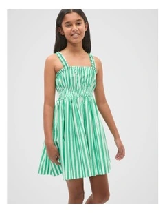 Stripe Smocked Dress in Jewel Green