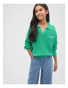 Polo Knit Sweater in Jewel Green