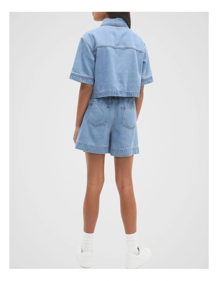 Pleat Denim Short in Mid Wash image 2