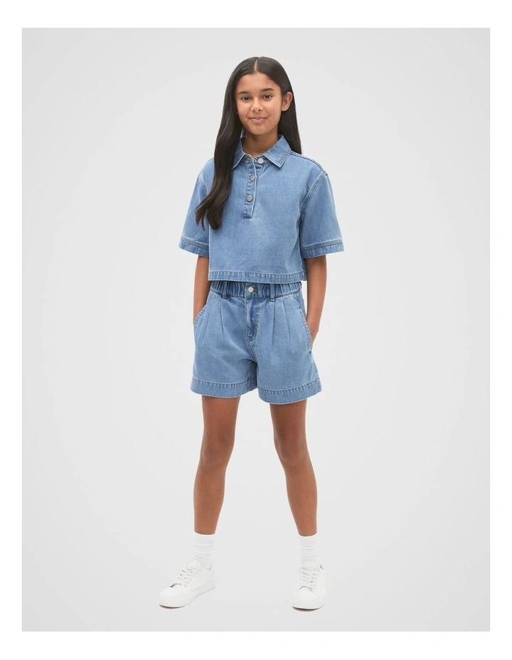 Pleat Denim Short in Mid Wash image 3
