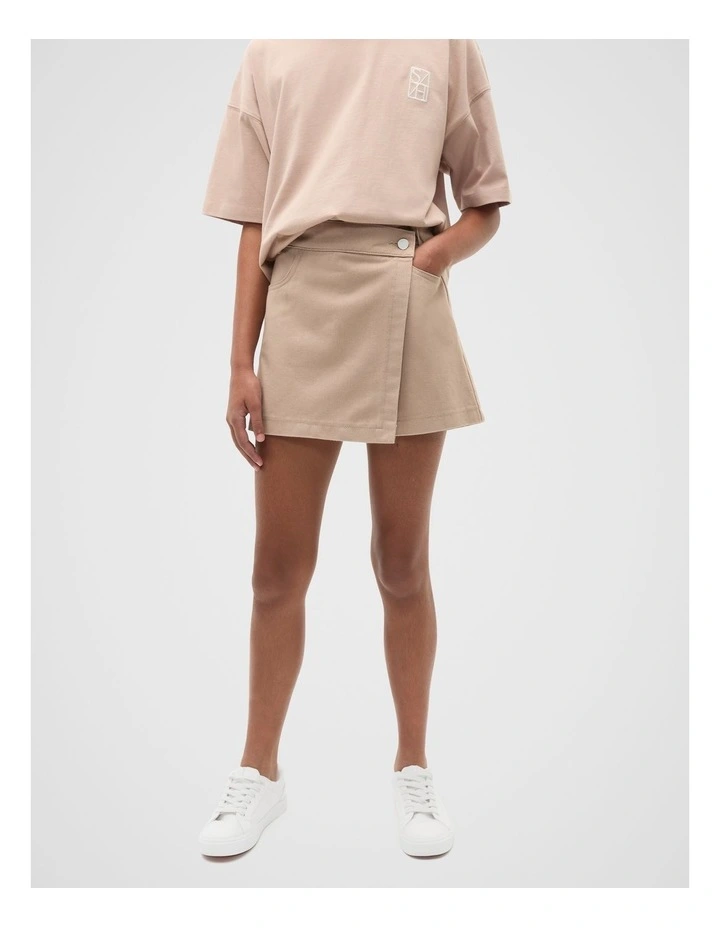 Denim Wrap Skort in Neutral image 1