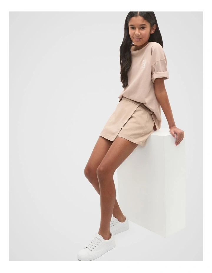 Denim Wrap Skort in Neutral image 3