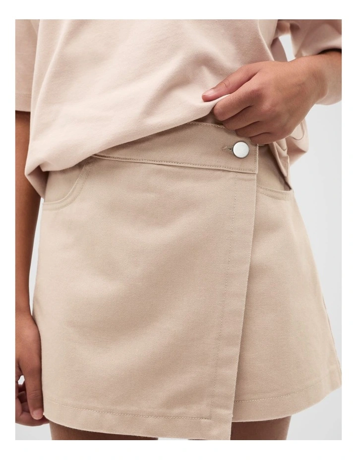 Denim Wrap Skort in Neutral image 4