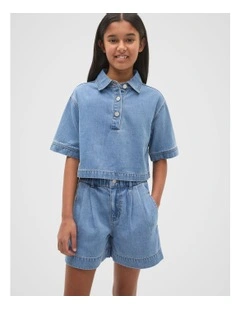 Boxy Denim Shirt in Mid Wash