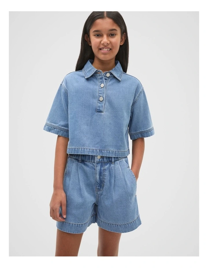 Boxy Denim Shirt in Mid Wash image 1