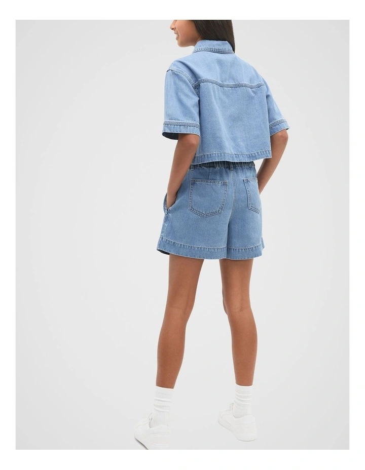 Boxy Denim Shirt in Mid Wash image 2
