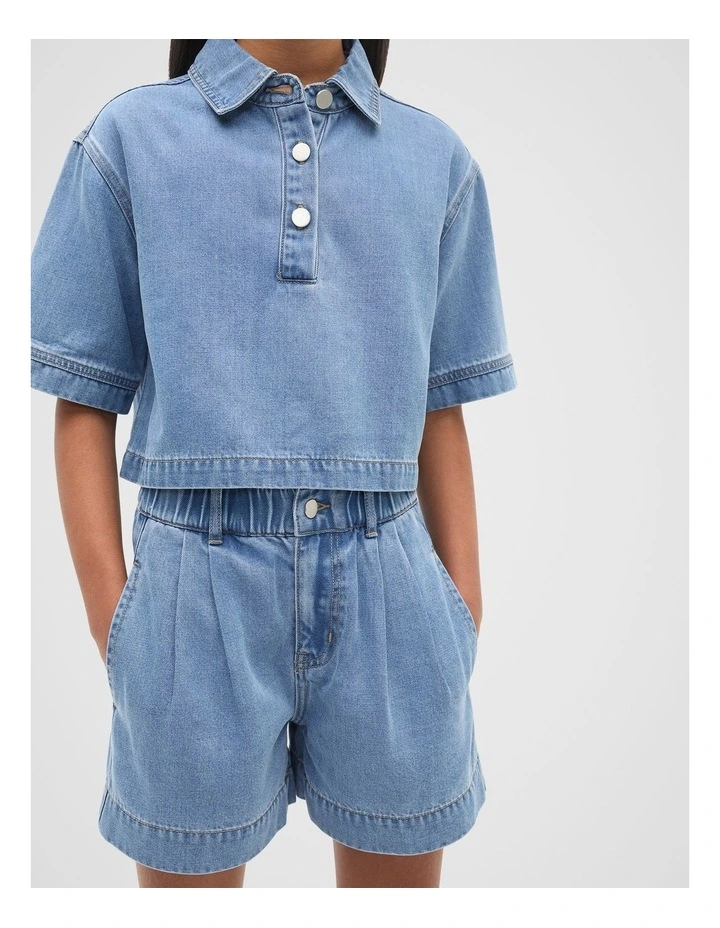 Boxy Denim Shirt in Mid Wash image 4