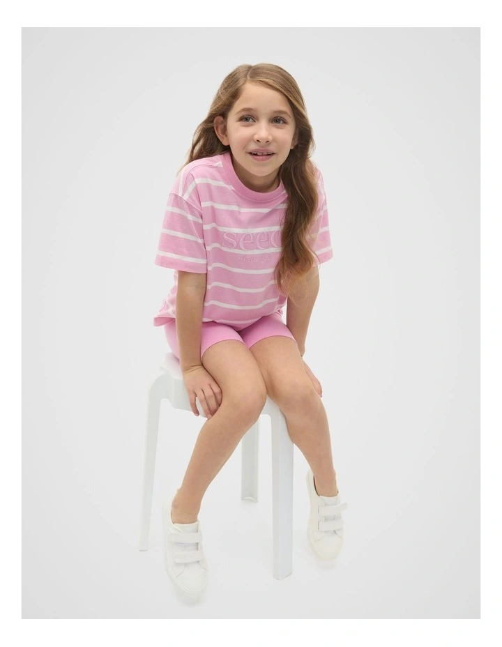 Core Stripe Logo Tee in Candy Pink image 3