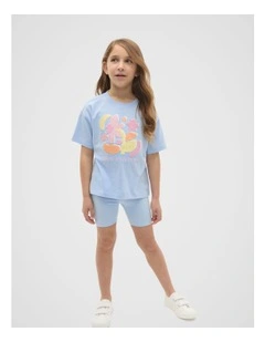 Abstract Floral Tee in Luna Blue